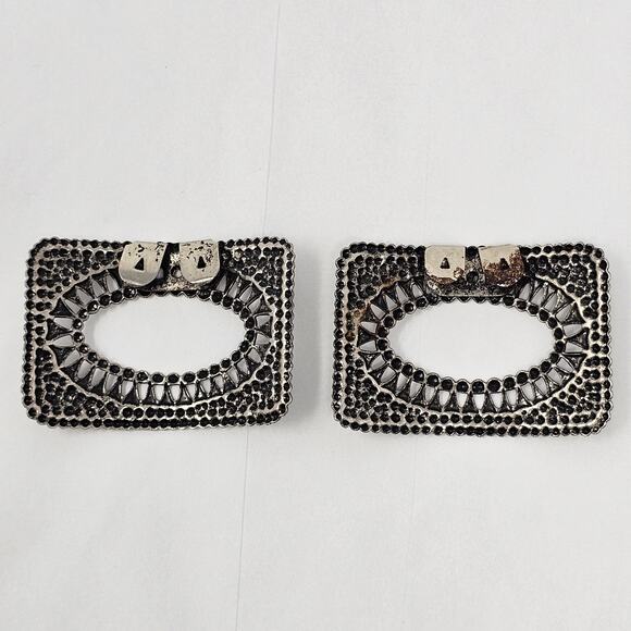 Vintage Shoe Clips Cut Steel Style Silvertone Reenactment Costume Shoe Buckles - Picture 2 of 8